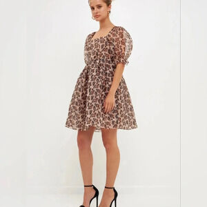 🐆HOST PICK🐆Endless Rose Organza Animal Fluffy Sleeves Baby Doll Dress size S